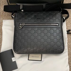 Gucci Black Embossed Leather Messenger Bag